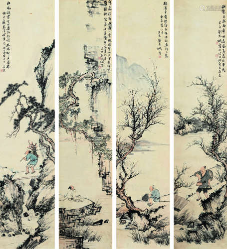 刘子久（1891～1975） 庚辰 1940年作 夏趣四屏 立轴 设色纸本