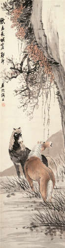 胡郯卿（1865～？） 饮马长城窟图 立轴 设色纸本