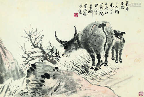 倪田（1855～1919） 甲辰 1904年作 牧牛图 立轴 设色纸本