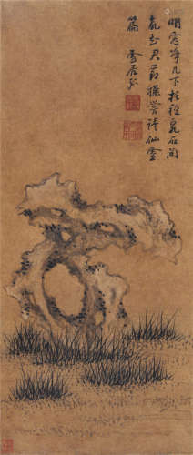 明 孙克弘（1532—1611） 奇石图 纸本设色 立轴
