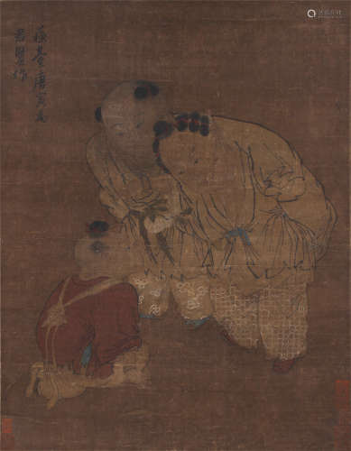 明 唐寅（1470-1524） 婴戏图 绢本设色 立轴