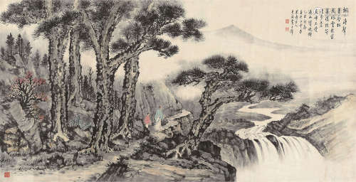黄君璧（1898～1991） 1985年作 扶筇漫步图 设色纸本