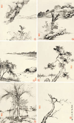楼辛壶（1881～1950） 山水花鸟册 册页 水墨纸本