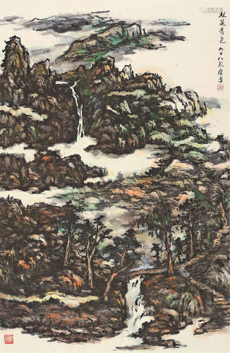 王康乐（1907～2006） 林泉秀色 镜片 设色纸本