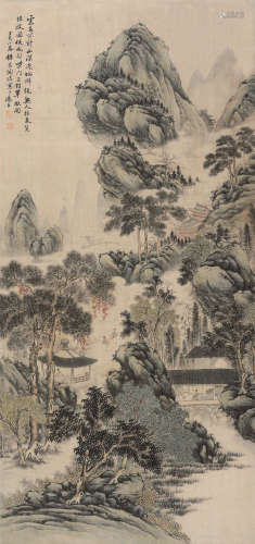 陶瑢（1872～1927） 策杖访友图 立轴 设色绢本