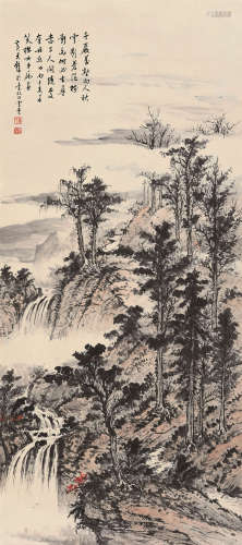 黄君璧（1898～1991） 1966年作 秋山飞瀑 立轴 设色纸本