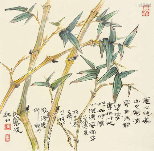 钱行健（1935～2010） 1900年作 虚心高节 立轴 设色纸本