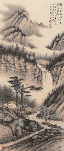 黄君璧（1898～1991） 1985年作 策杖漫游图 立轴 设色纸本