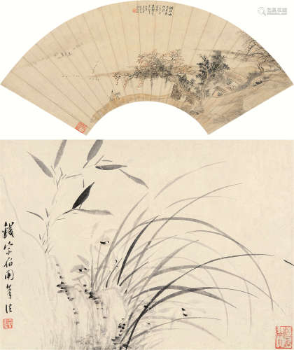 金心兰（1841～1909）  吴榖祥（1848～1903） 双清图 洞庭秋帆 镜片 设色纸本