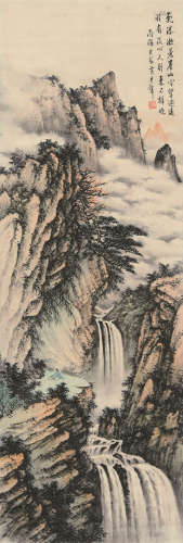 黄君璧（1898～1991） 云山飞瀑图 立轴 设色纸本