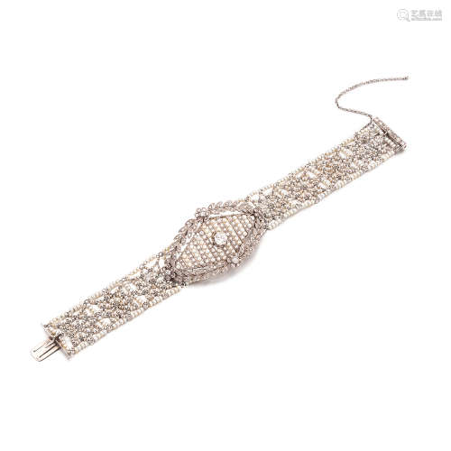 1910年爱德华时期铂金珍珠钻石手链