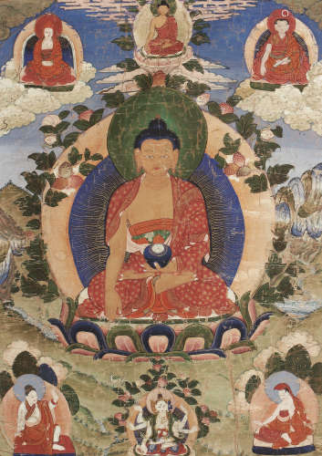 莲师八变之释迦狮子唐卡 藏东19世纪
