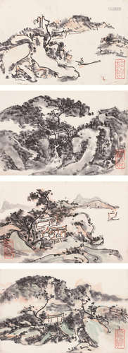 黄宾虹（1865-1955） 山水四开 册页 设色纸本