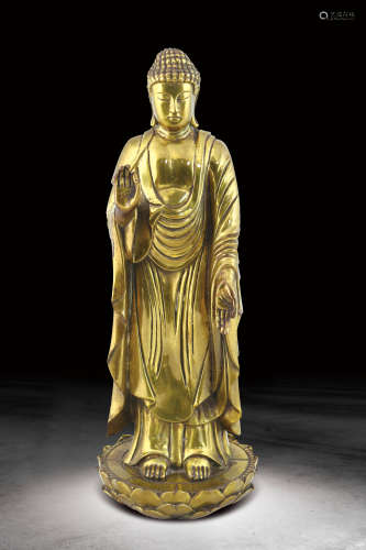 清  銅鎏金釋迦牟尼佛立像