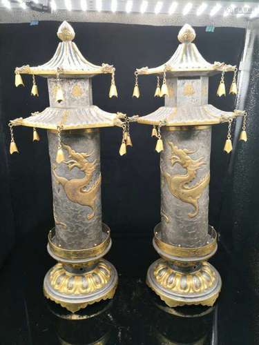 A Pair Of Carved Dragon Tower