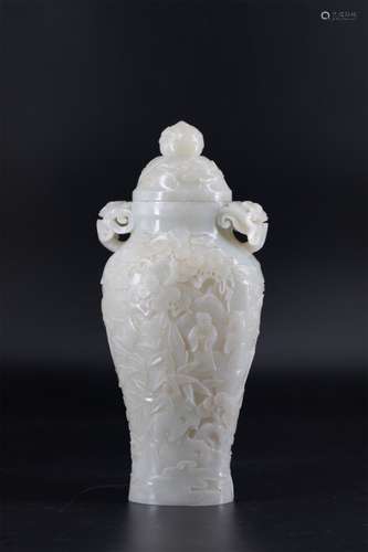 A Carved White Jade Vase