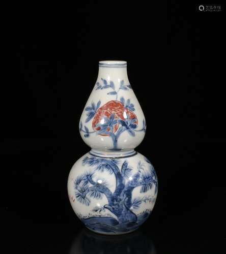 Kangxi Mark, A Blue And Copper Red Gourd Vase