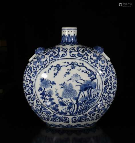 Qianlong Mark, A Blue And White Flat Vase