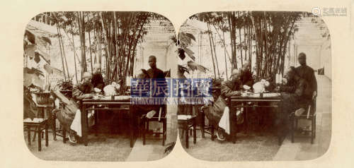 罗西耶 广州四男子下棋 1859 蛋白照片