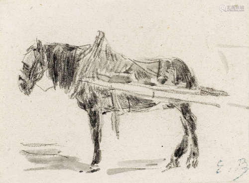 欧仁·布丹 1868年作 马 纸本素描