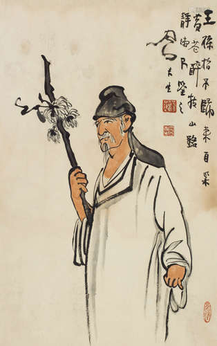 吕凤子（1886～1959） 采菊图 立轴 设色纸本