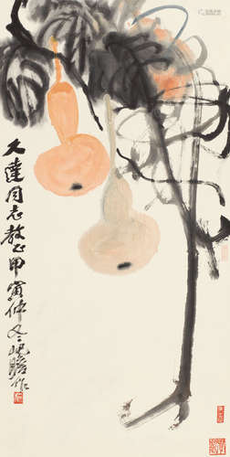 朱屺瞻（1892～1996） 甲寅（1974年）作 葫芦 镜心 设色纸本