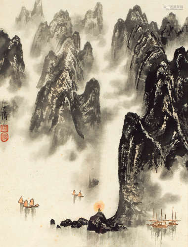 陶一清（1914～1986） 山水 镜框 设色纸本