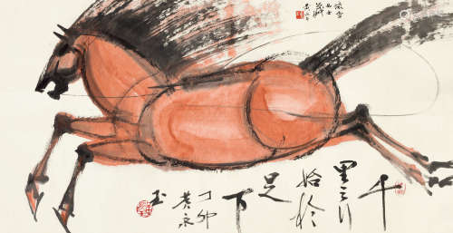 黄永玉（b.1924） 丁卯（1987年）作 一日千里 镜心 设色纸本