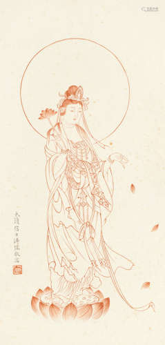 溥儒（1896～1963） 朱砂观音图 立轴 设色纸本