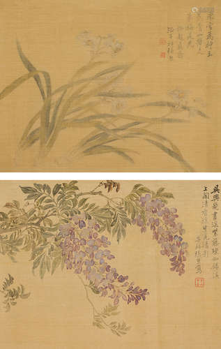 张熊（1803～1886） 花卉 （二帧） 镜心 设色绢本