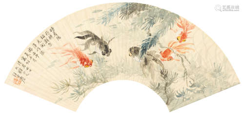 汪亚尘（1894～1983） 壬午（1942年）作 游鱼图 镜心 设色纸本
