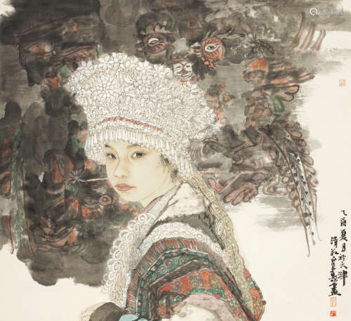 刘泉义（b.1964） 乙酉（2005年）作 苗女 镜心 设色纸本