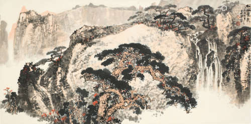 梁树年（1911～2005） 辛酉（1981年）作 松古飞泉 镜心 设色纸本