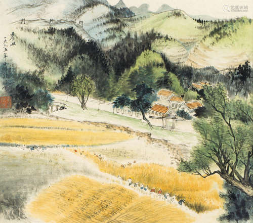 吴镜汀（1904～1972） 1965年作 麦收图 镜框 设色纸本