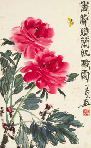 齐良巳（1923～1988） 香胜烧兰红胜霞 立轴 设色纸本