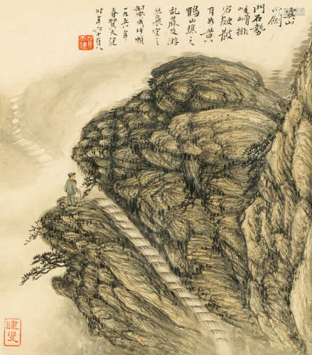 贺天健（1891～1977） 1958年作 山水 镜框 设色纸本