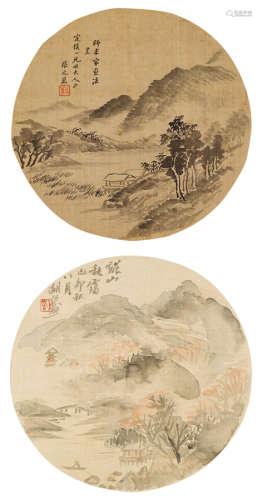张之万（1811～1897；1823～1886）  胡公寿 山水扇面 溪山秋霭 镜心 设色绢本