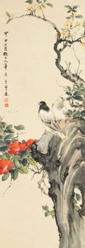 颜伯龙（1898～1955） 花鸟 立轴 设色纸本