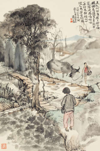 尉晓榕（b.1957） 乙酉（2005年）作 乡村所见 立轴 设色纸本