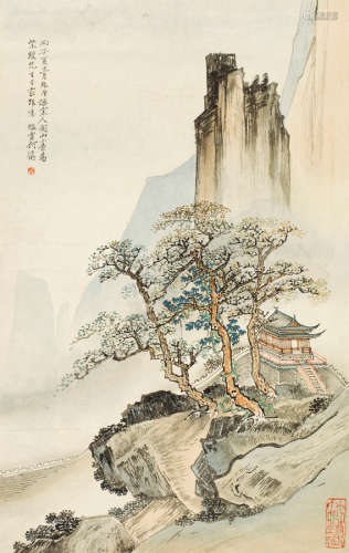 何海霞（1908～1998） 丙子（1936年）作 关山小景 镜框 设色纸本