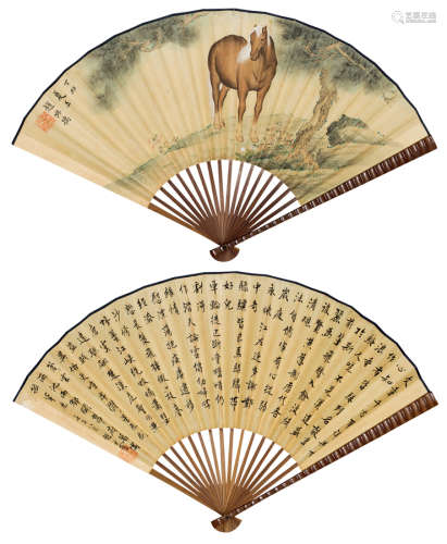 赵叔孺（1874～1945） 书画合璧扇 成扇 设色纸本