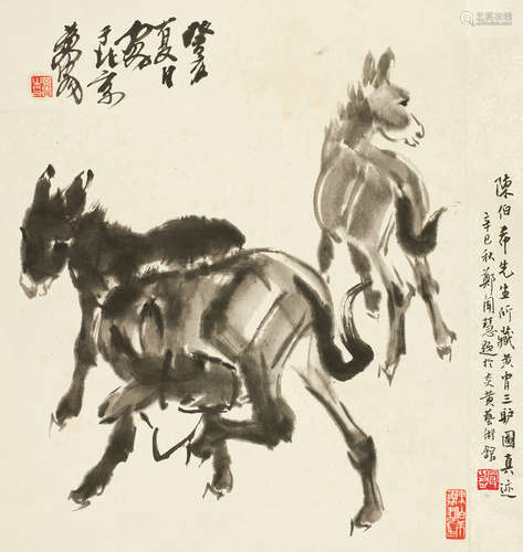 黄胄（1925～1997） 癸亥（1983年）作 三驴图 立轴 水墨纸本