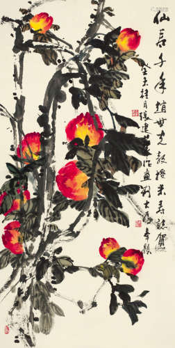 张建华（b.1974） 癸未（2003年）作 寿桃 镜心 设色纸本
