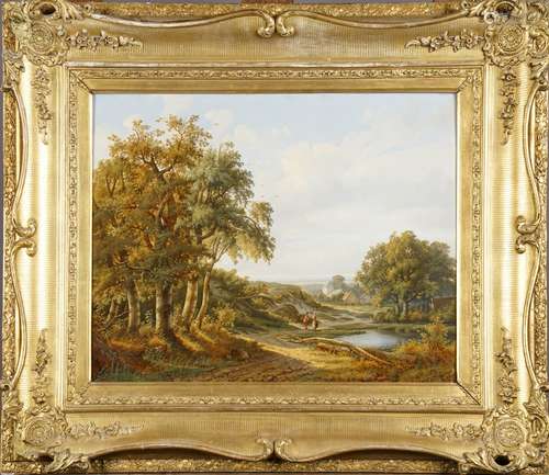 Paysage animé (daté 1846).<br/>Huile sur panneau, signée en bas à gauche.<br/>haut. 0m42 larg. 0m54