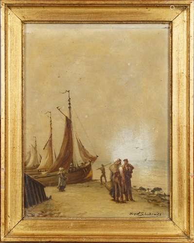 Les Marins.<br/>Huile sur toile, signée en bas à droite.<br/>haut. 0m26 larg. 0m20