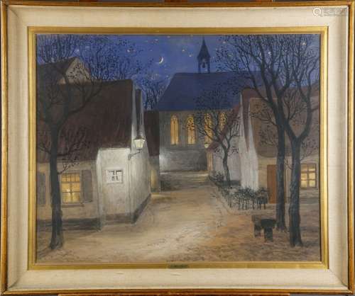 L'Eglise au clair de lune.<br/>Gouache.<br/>haut. 0m72 larg. 0m90