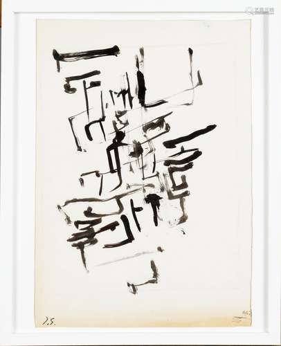 Composition (daté 1963). Encre sur papier, monogrammée en bas à gauche.<br/>haut. 0m47 larg. 0m33