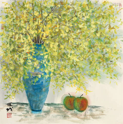 杨越（b.1957） 迎春花 镜心 设色纸本