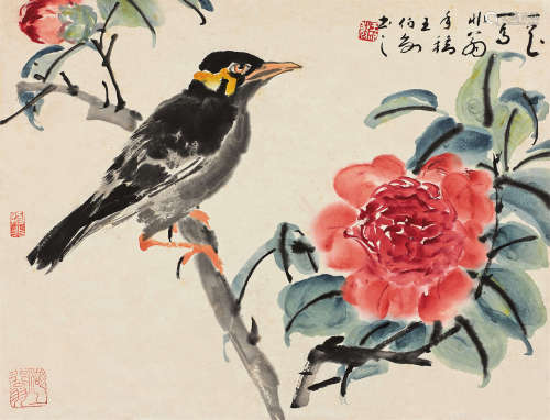 陆抑非（1908～1997） 山茶八哥 镜心 设色纸本