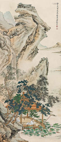 俞子才（1915～1992） 1943年作 赏荷图 立轴 设色纸本